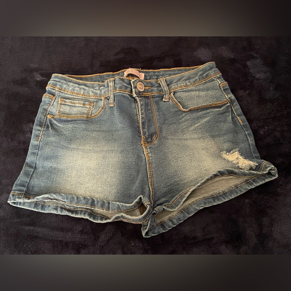 Fashion Nova High Waist Distressed Denim Blue Shorts